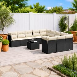 Garden Sofa Set 12 Piece Outdoor Furniture Black Poly Rattan Modular Patio