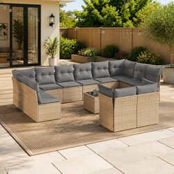 Garden Sofa Set 13 Piece Outdoor Furniture Patio Beige Poly Rattan Modular