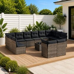 Garden Sofa Set 13 Piece Grey Poly Rattan Outdoor Furniture Patio Seating