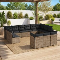 Garden Sofa Set 13 Piece Outdoor Patio Furniture Grey Poly Rattan Modular