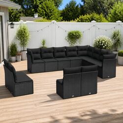 Garden Sofa Set 12 Piece Outdoor Furniture Black Poly Rattan Modular Patio