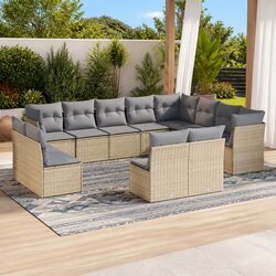 Garden Sofa Set 12 Piece Outdoor Furniture Patio Beige Poly Rattan Modular