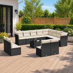 Garden Sofa Set 13 Piece Outdoor Furniture with Storage Cushions Black Rattan