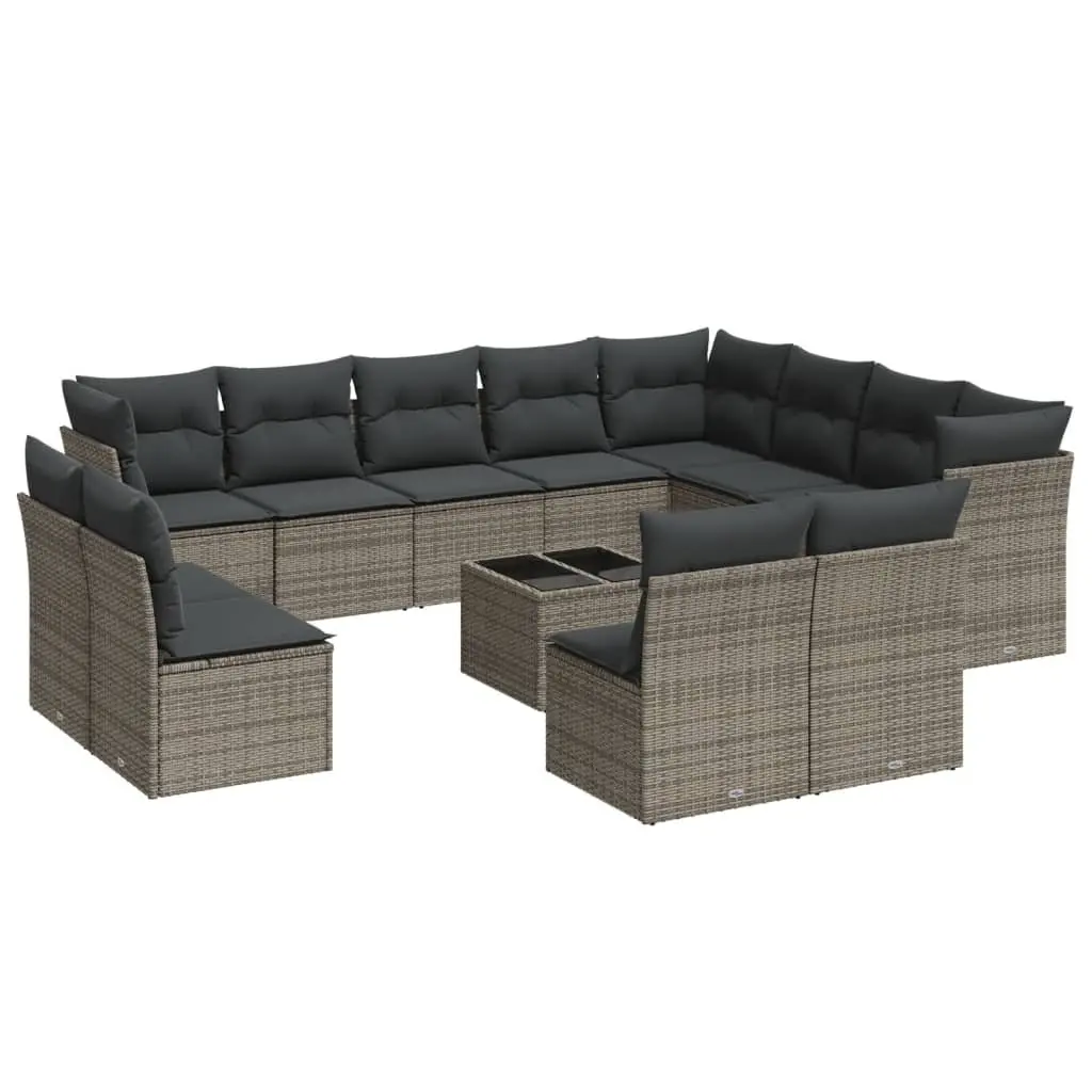 13 Piece Garden Sofa Set Grey PE Rattan Outdoor Furniture Sectional with Tempered Glass Table