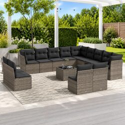Garden Sofa Set 14 Piece Outdoor Furniture Patio Sectional Grey Poly Rattan