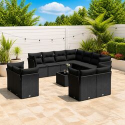 Garden Sofa Set 12 Piece Outdoor Furniture Patio Black Poly Rattan Modular Sofa