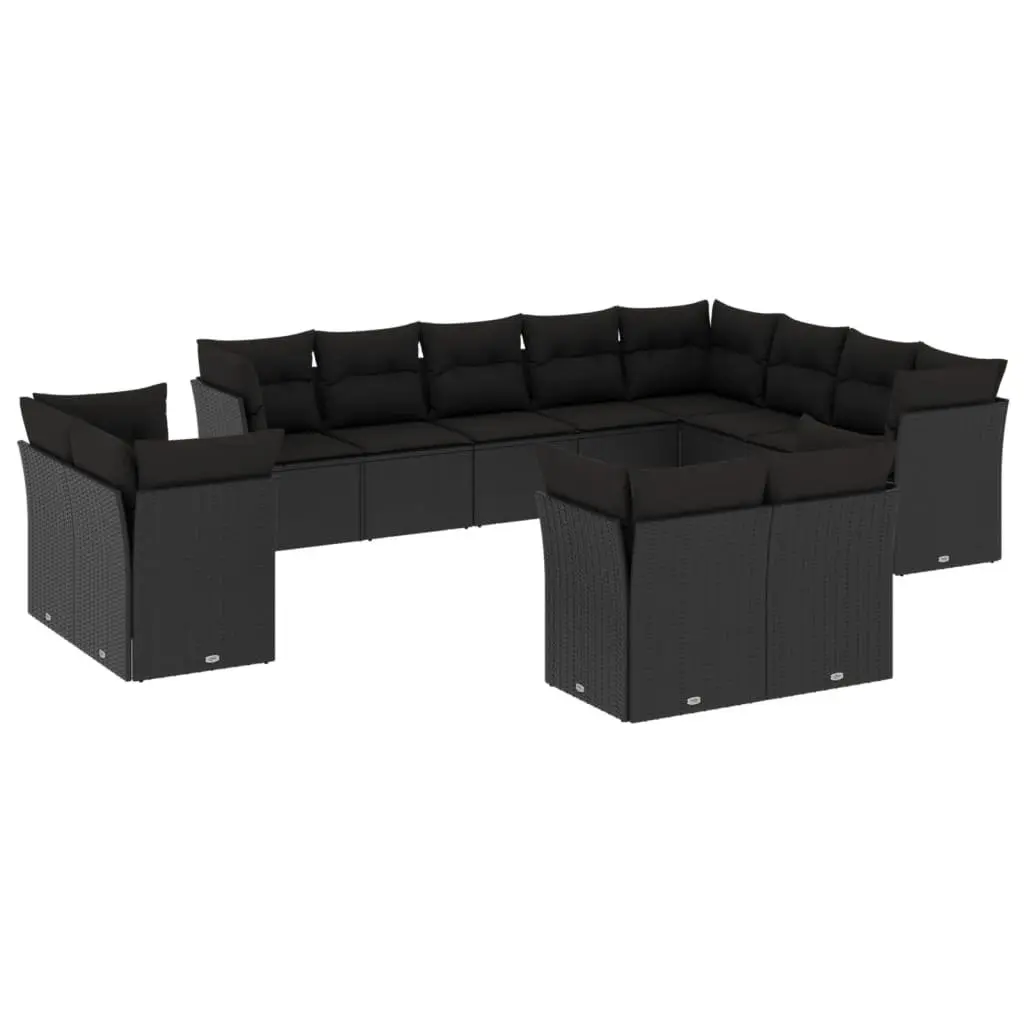12 Piece Garden Sofa Set Black Poly Rattan Outdoor Patio Furniture Modular