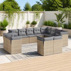 Outdoor Garden Sofa Set 12 Piece Modular Patio Furniture Poly Rattan Beige