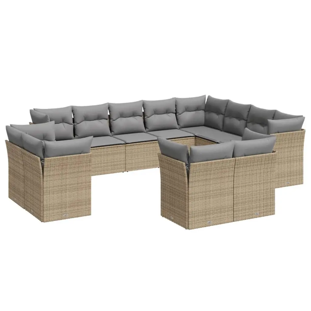 Modular Garden Sofa Set 12 Piece PE Rattan Beige Outdoor Furniture