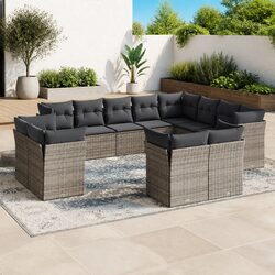 Garden Sofa Set 12 Piece Outdoor Furniture Patio Sectional Grey Poly Rattan