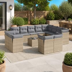 Garden Sofa Set 13 Piece Outdoor Furniture Beige Poly Rattan Patio Lounge with