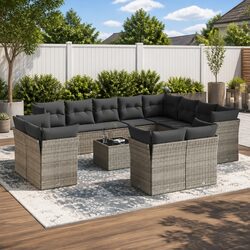 Garden Sofa Set 13 Piece Outdoor Furniture Grey Poly Rattan Patio Seating With