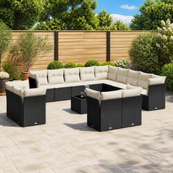 Garden Sofa Set 14 Piece Black Poly Rattan Outdoor Furniture Patio Sectional
