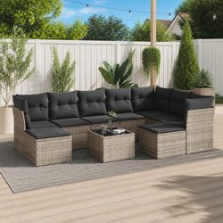 Garden Sofa Set 10 Piece Outdoor Furniture Grey Poly Rattan Patio Seating With