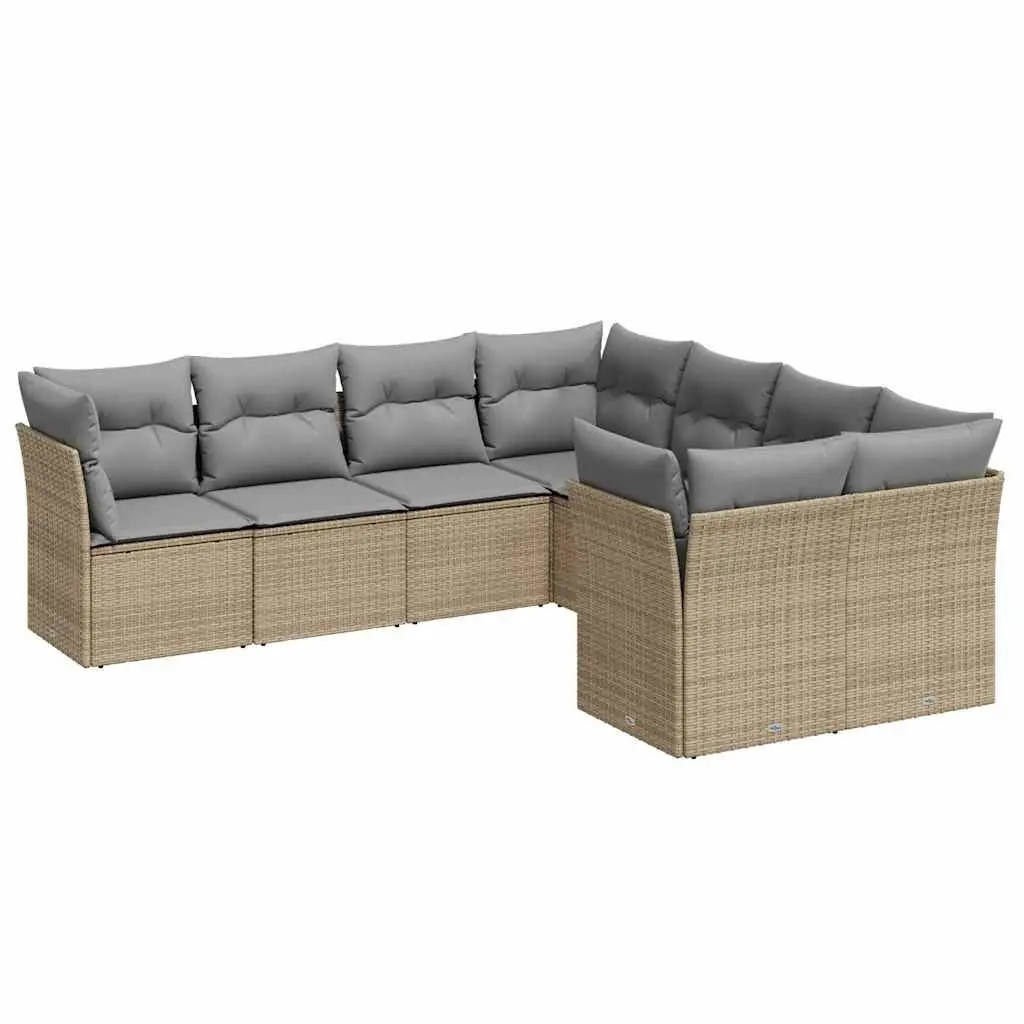 Outdoor Garden Sofa Set Modular 8 Piece Beige Poly Rattan Patio Furniture