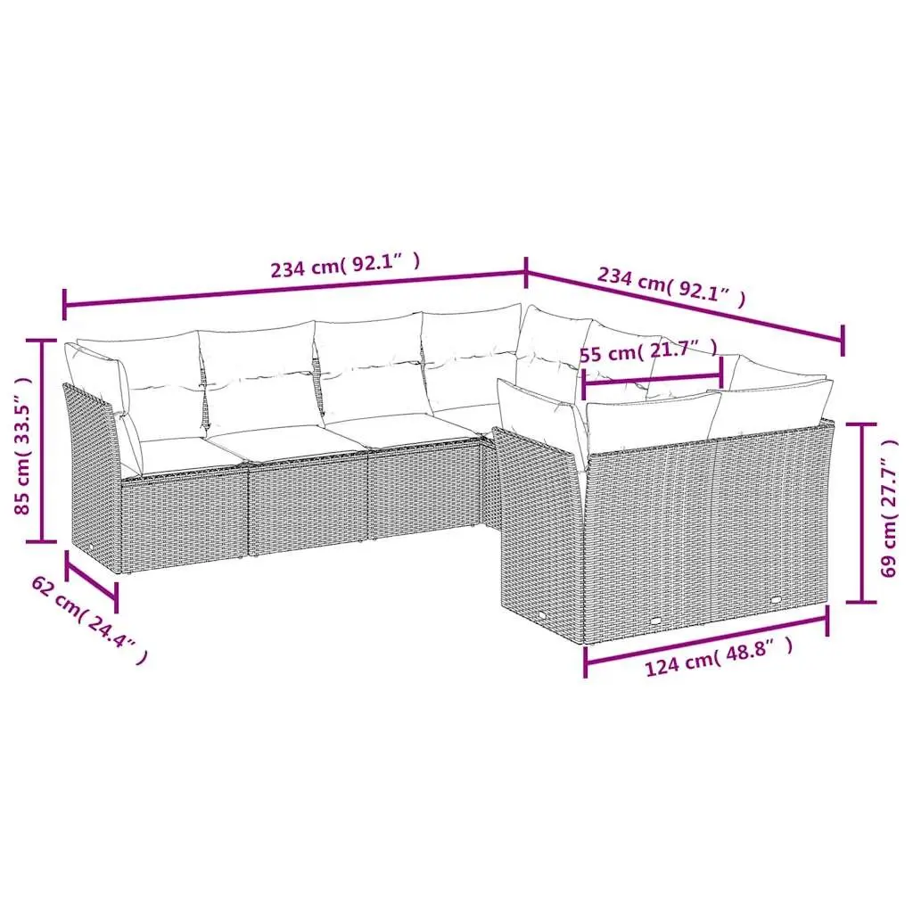 Outdoor Garden Sofa Set Modular 8 Piece Beige Poly Rattan Patio Furniture