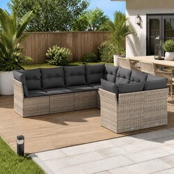 Garden Sofa Set 8 Piece Outdoor Furniture Patio Seating Grey Poly Rattan Modular