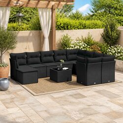 Garden Sofa Set 11 Piece Outdoor Furniture Black Poly Rattan Modular Patio