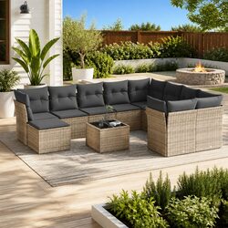 Garden Sofa Set 11 Piece Outdoor Furniture Grey Poly Rattan Patio Lounge with