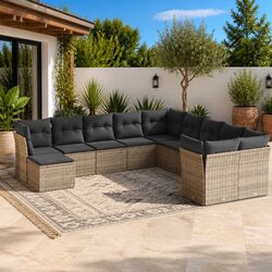 Garden Sofa Set 11 Piece Outdoor Patio Furniture Grey Poly Rattan Modular