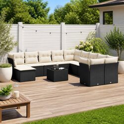 Garden Sofa Set 12 Piece Black Poly Rattan Outdoor Furniture Modular Patio