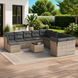 Garden Sofa Set 12 Piece Outdoor Furniture Grey PE Rattan Patio Seating with