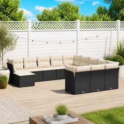 12 Piece Outdoor Garden Sofa Set with Storage Black Poly Rattan Patio Furniture