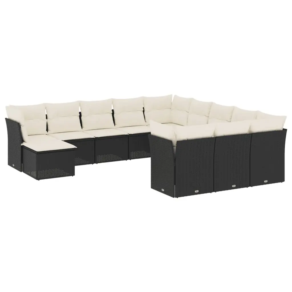 12 Piece Outdoor Garden Sofa Set with Storage Black Poly Rattan Patio Furniture