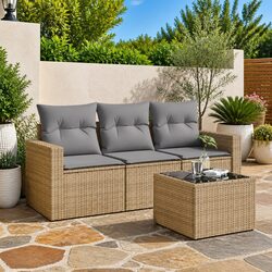 4 Piece Garden Sofa Set Beige Outdoor Sectional Patio Furniture with Cushions