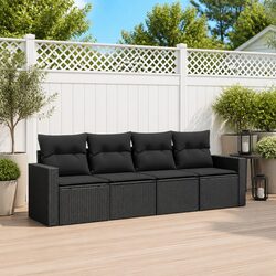 Outdoor Sectional Sofa Set 4 Piece Garden Furniture Black Poly Rattan with
