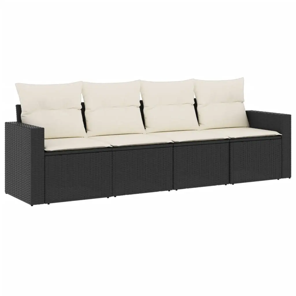4 Piece Outdoor Garden Sofa Set Black Poly Rattan Sectional Seating Cushions