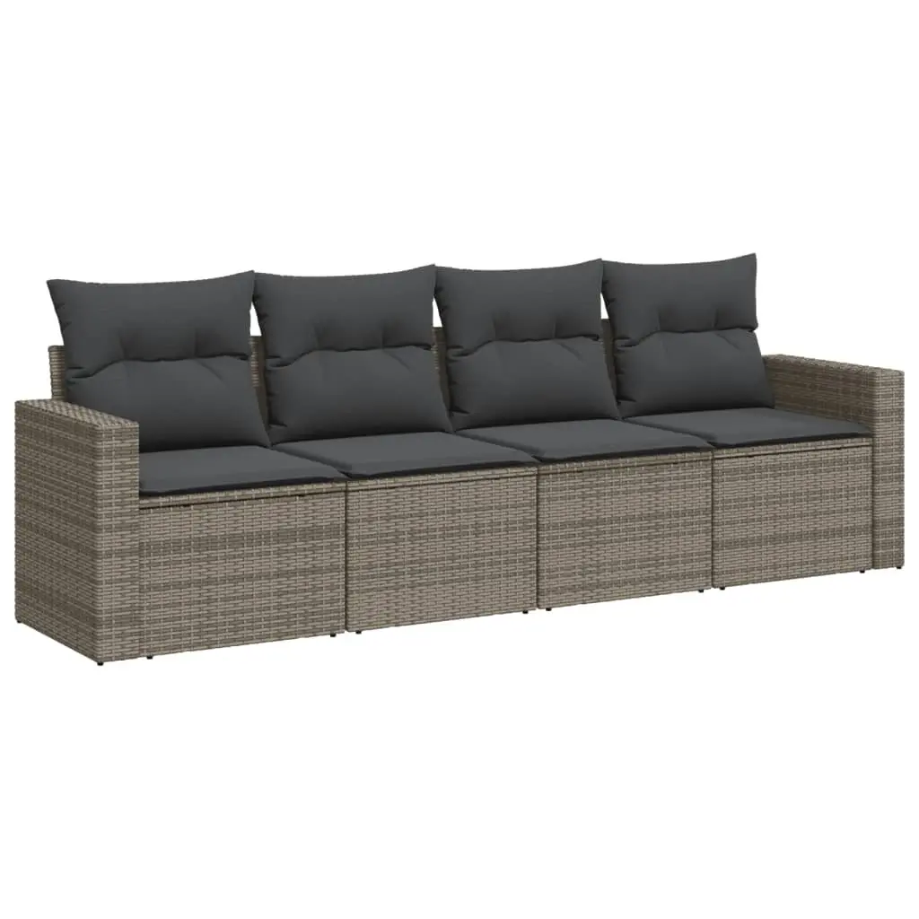 4 Piece Garden Sofa Set with Cushions Grey Outdoor Sectional Rattan Furniture