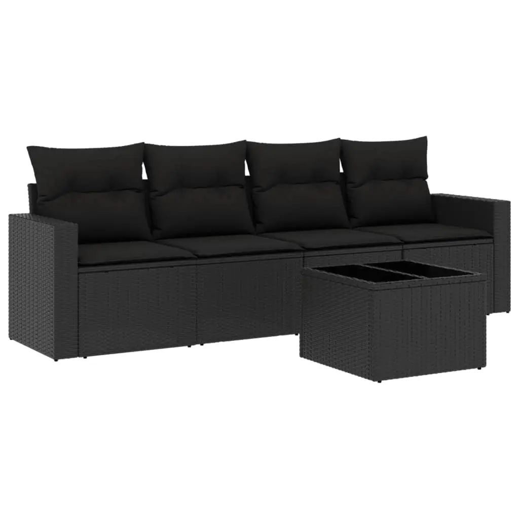 5 Piece Outdoor Sectional Sofa Set Black Poly Rattan Garden Furniture with