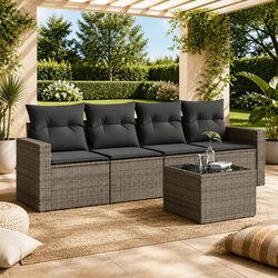 5 Piece Garden Sofa Set with Storage Cushions Grey Outdoor Sectional Furniture