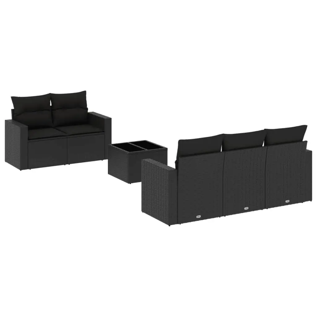 6 Piece Outdoor Garden Sofa Set Black Poly Rattan Sectional Patio Furniture
