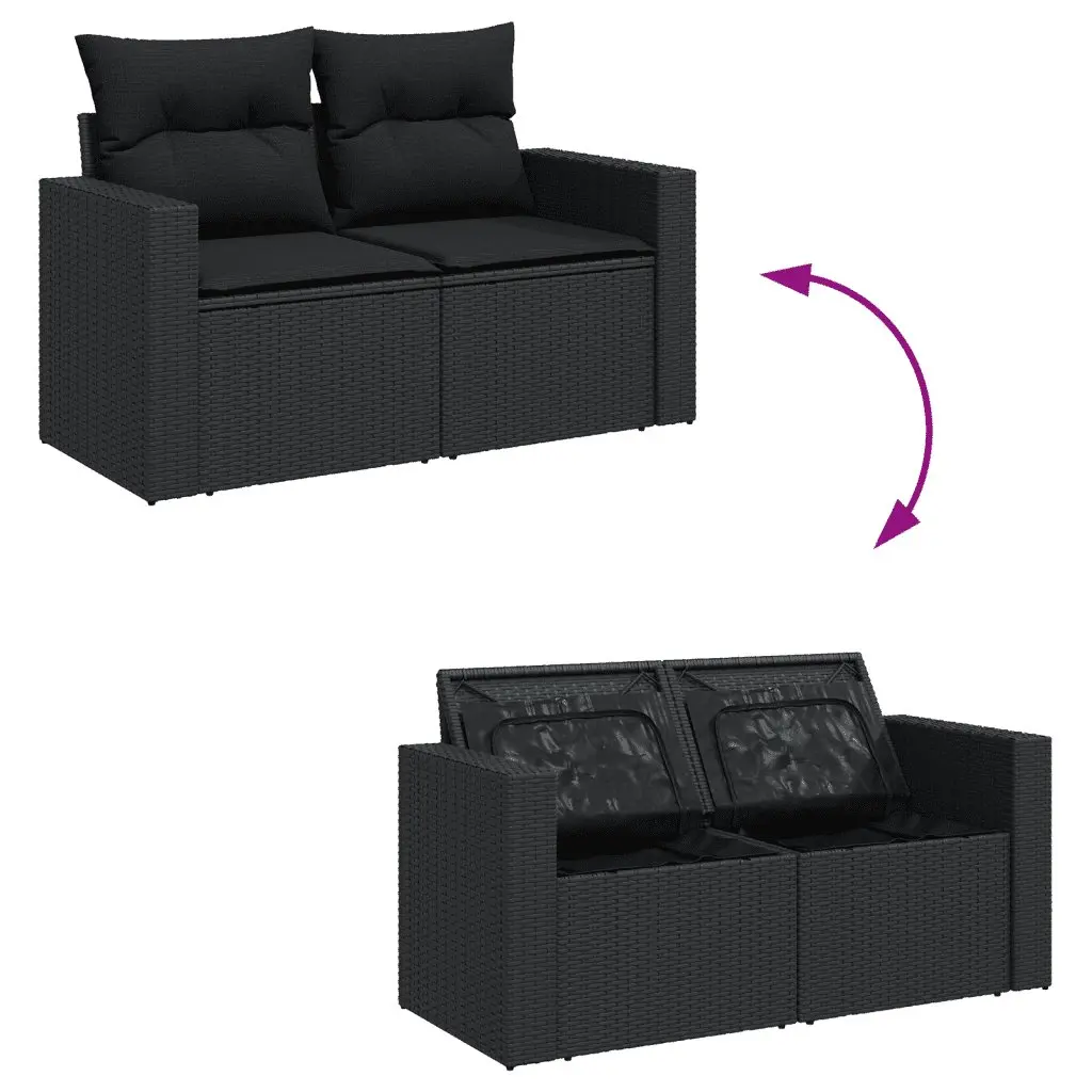 6 Piece Outdoor Garden Sofa Set Black Poly Rattan Sectional Patio Furniture
