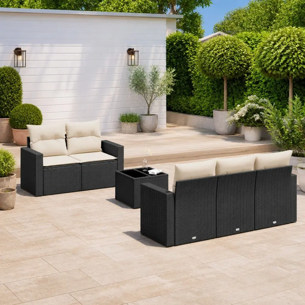Outdoor Sectional Sofa Set Modular 6 Piece Black PE Poly Rattan Garden Furniture