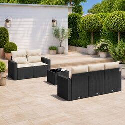Outdoor Sectional Sofa Set 6 Piece Black Poly Rattan Modular Garden Furniture