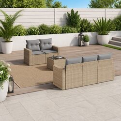 6 Piece Outdoor Sectional Sofa Set Beige Poly Rattan Garden Furniture with