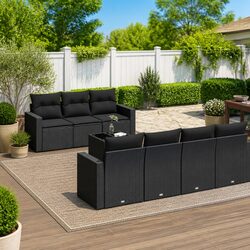 8 Piece Outdoor Sectional Sofa Set Black Poly Rattan Garden Furniture with