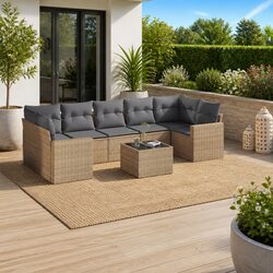 Outdoor Sectional Sofa Set 8 Piece Garden Furniture with Storage Cushions Beige