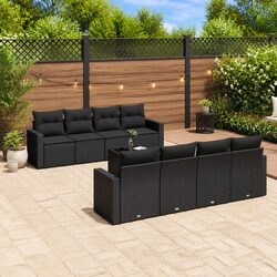 9 Piece Outdoor Garden Sofa Set with Storage Black Poly Rattan Patio Sectional