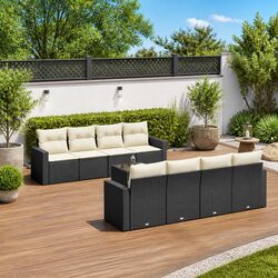 Outdoor Sectional Sofa Set 9 Piece Garden Furniture Black Poly Rattan with