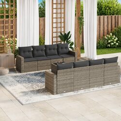 9 Piece Garden Sofa Set Grey Outdoor Sectional Patio Furniture with Cushions