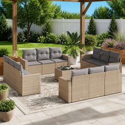 Outdoor Sectional Sofa Set 13 Piece Garden Furniture Beige Poly Rattan with