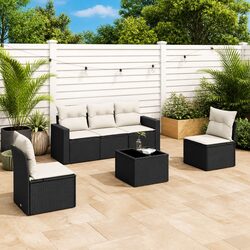 6 Piece Garden Sofa Set Black Poly Rattan Outdoor Sectional Patio Furniture