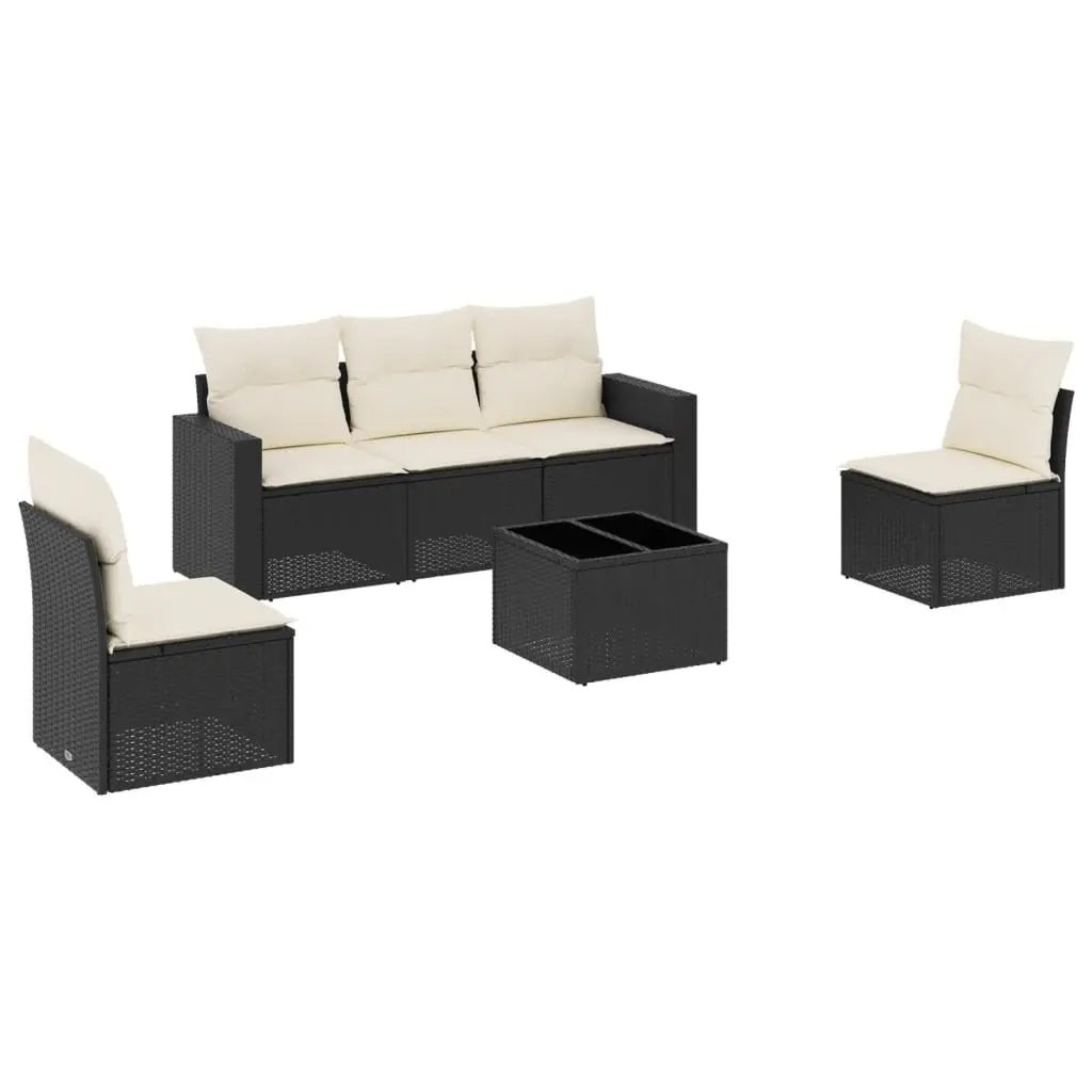 6 Piece Garden Sofa Set Black Poly Rattan Outdoor Sectional Patio Furniture