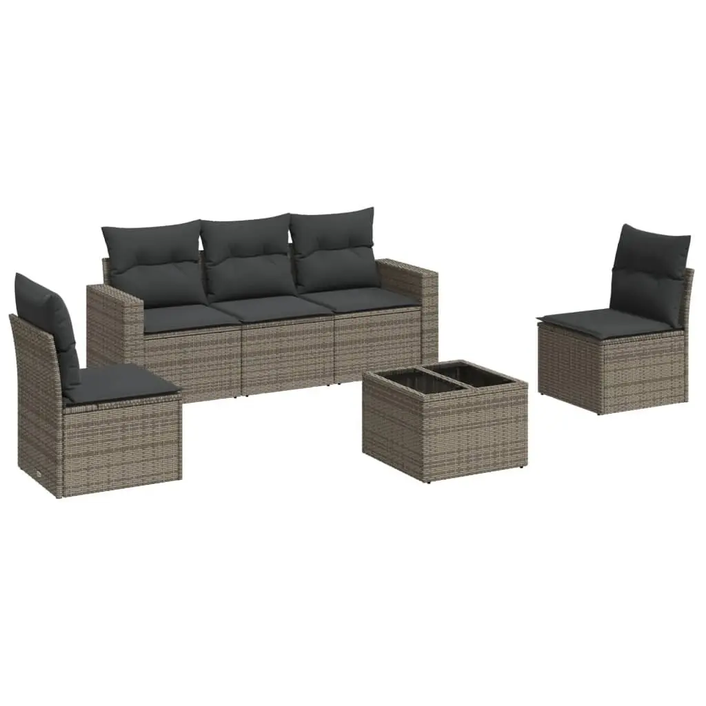 6 Piece Outdoor Sectional Sofa Set Grey Poly Rattan Garden Patio Furniture with