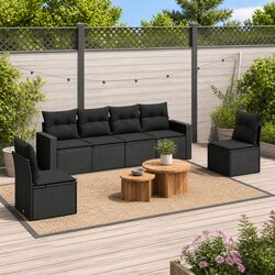 6 Piece Outdoor Garden Sofa Set Black Poly Rattan Modular Sectional with