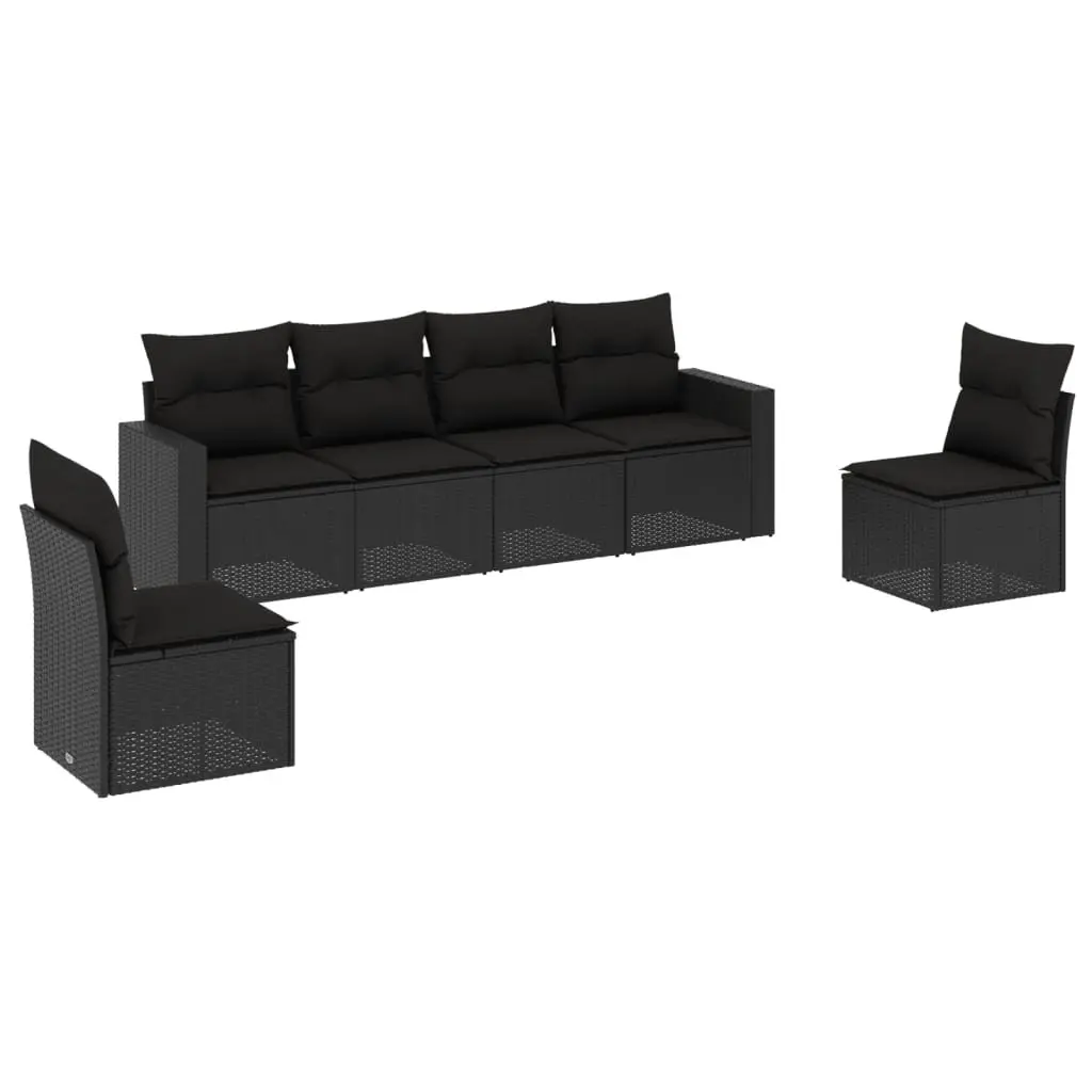 6 Piece Outdoor Garden Sofa Set Black Poly Rattan Modular Sectional with